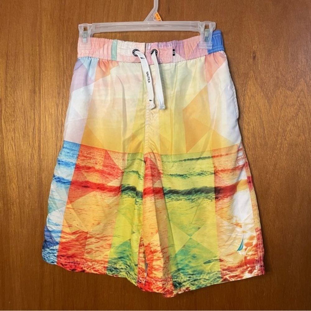 Nautica swim trunks boys mesh lining LARGE 14/16‎ multicolor drawstring